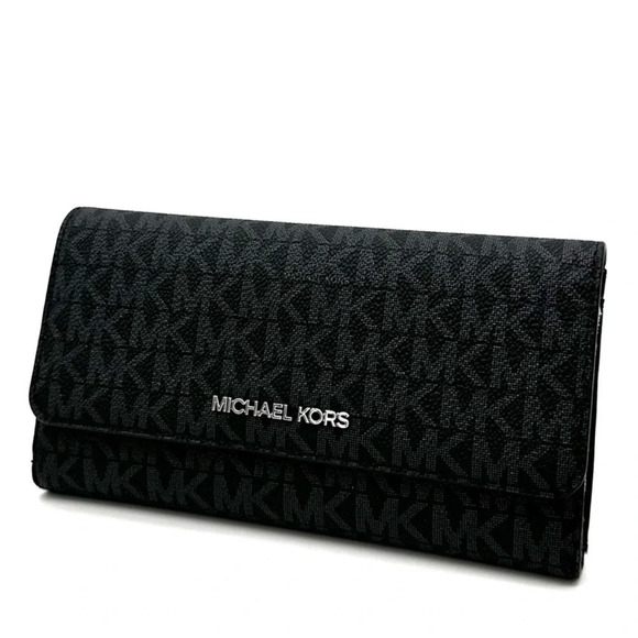 Michael Kors Large Trifold Wallet Black/Silver - Picture 1 of 8